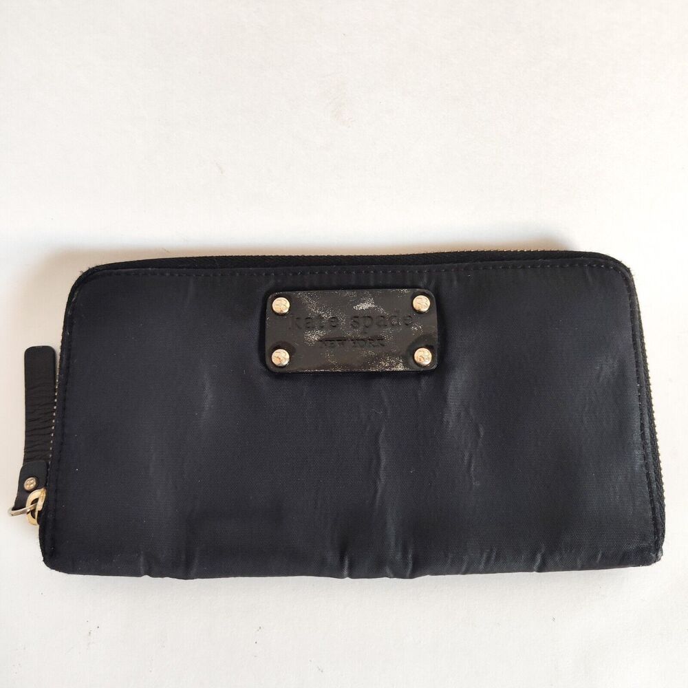 Kate‎ Spade New York Black Zip Around Wallet Organizer Travel P091 Gold Sparkles